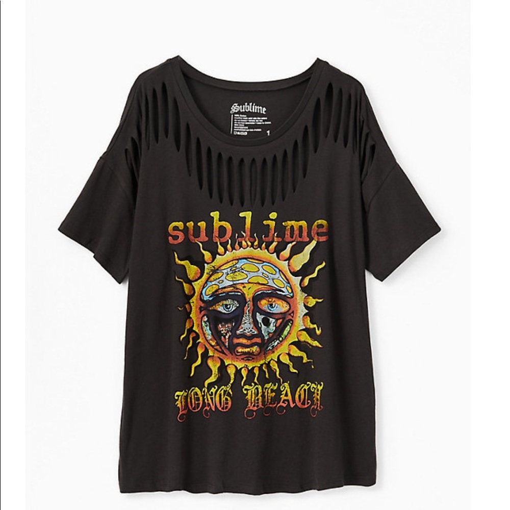 SUBLIME LONG BEACH SUN BLACK SLASHED TEE
